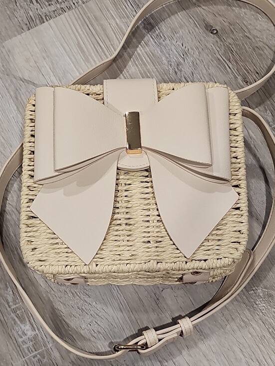 like dreams Handbags - Like Dreams Cream Woven Crossbody Bag with Bow Accent NWOT